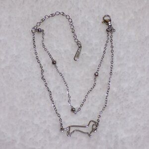 Silver Dachshund Double Chain Bracelet Stainless Steel